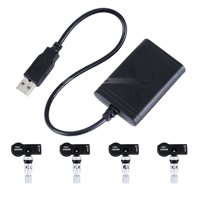 Portable Car USB TPMS with 4 Internal Sensors for Aftermarket Android Radio Tire Pressure Monitoring Auto Alarm System